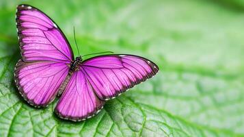 Captivating purple butterfly on green leaf nature close-up outdoor background macro view vibrant concept photo
