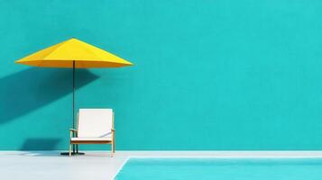 Relaxing by the poolside with yellow umbrella bright turquoise background vibrant lifestyle environment photo