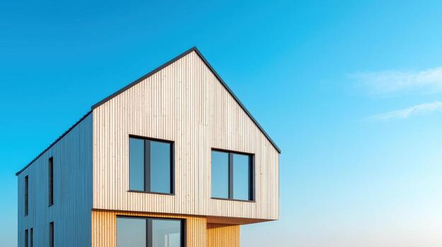 Modern architectural house design urban setting high-quality image clear blue sky background photo