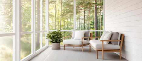 Relaxing living space with nature background modern porch outdoor furniture serene environment bright viewpoint photo