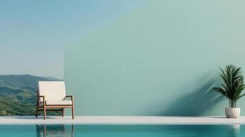 Relaxing chair by poolside modern villa minimalist design serene background panoramic view photo
