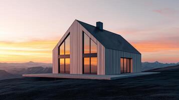 Modern architecture house at sunset scenic background architectural photography serene environment elevated viewpoint photo
