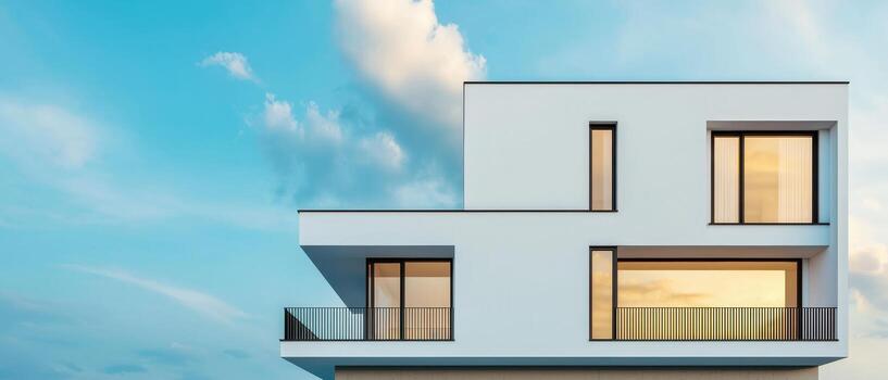 Modern architecture house with scenic background coastal location image bright environment contemporary viewpoint photo