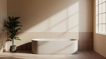 Serene bathtub setting modern bathroom interior design minimalist space natural light tranquil background photo