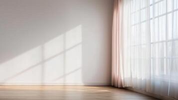 Sunlit room interior modern apartment photography minimalist design wide angle serene background photo