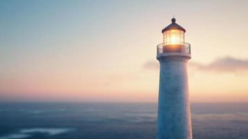 Lighthouse illuminating the ocean at dusk serene background nature photography coastal viewpoint photo