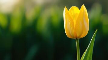 Captivating yellow tulip blooming in nature's background close-up photography fresh spring environment photo