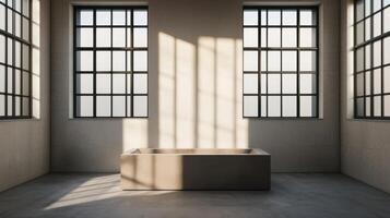 Minimalist bathroom design with natural light modern space interior photography soft background elements photo