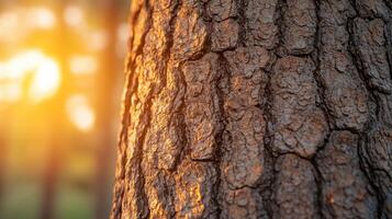 Sunset glow on tree bark forest background nature photography tranquil environment close-up viewpoint photo