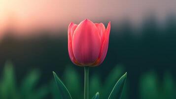 Blooming pink tulip in nature background close-up photography serene environment soft focus viewpoint photo