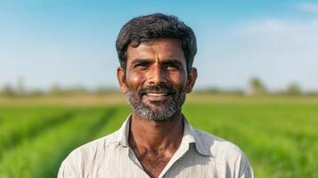Smiling farmer in lush green fields rural agriculture portrait photography vibrant background photo