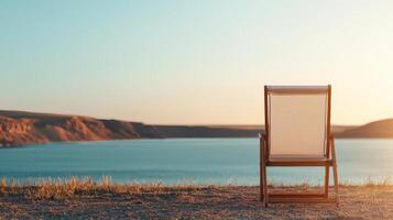 Relaxing chair by the serene lake scenic background outdoor lifestyle tranquil environment daylight viewpoint photo