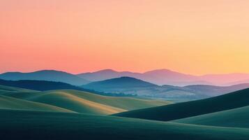 Serene sunset over rolling hills nature background landscape photography tranquil environment wide-angle view photo
