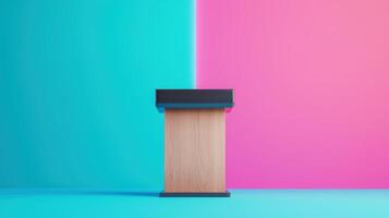 Presentation podium in vibrant backgrounds studio setting digital art minimalist viewpoint photo