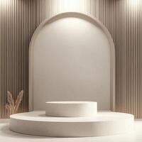 Minimalist stage design modern studio interior decor clean background centered viewpoint elegant aesthetics photo