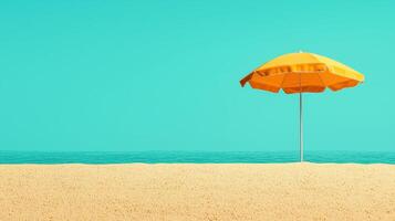 Relaxing beach scene with yellow umbrella sunny coastal background sand and sea vibrant summer mood photo