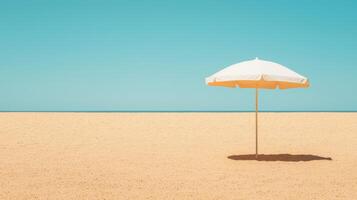 Solitary beach umbrella against a tranquil ocean background coastal landscape minimalist view photo
