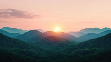 Sunrise over majestic mountains nature landscape tranquil background serene environment aesthetic viewpoint photo