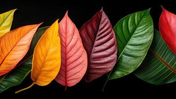 Vibrant autumn leaves in vivid colors nature background close-up photography black environment photo