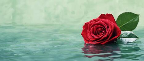 Floating red rose in tranquil water serene nature background close-up imagery peaceful atmosphere photo