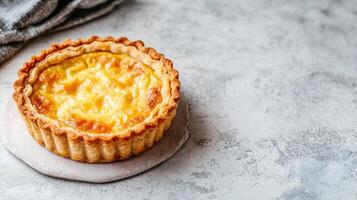 Delicious quiche recipe kitchen food photography minimalist background top-down view culinary concept photo