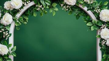 Elegant floral arch display for events garden background photography inspiration romantic atmosphere close-up perspective photo