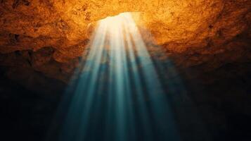 Light rays streaming through cave opening nature background scenic view tranquil environment photo