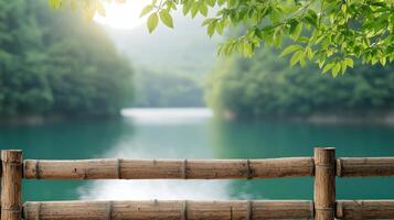 Tranquil morning reflection by the river lush green background nature scene serene environment peaceful viewpoint photo