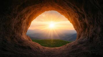 Cave exploration adventure coastal cave nature photography scenic background inside-out view peaceful concept photo