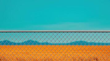 Vibrant orange field with fence serene landscape background nature photography clear sky panoramic view photo