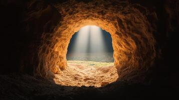 Illuminated cave entrance nature landscape photography dark environment natural background light photo