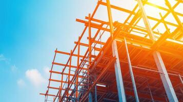 Construction progress of a modern building urban setting photography daylight background low angle view photo
