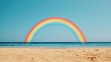 Stunning rainbow arch over tranquil beach nature scene vibrant background serene viewpoint photo