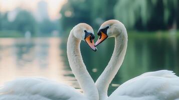 Swan love display serene lake wildlife photography natural background romantic concept photo
