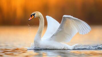 Graceful swan swimming in tranquil lake background nature photography serene water environment dynamic view photo