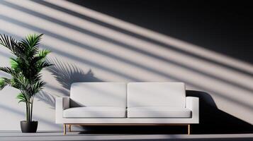 Elegant minimalist sofa in modern living room with shadow play background stylish furniture indoor space calm atmosphere photo