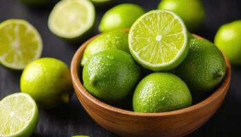 Lime harvesting action kitchen background food photography natural environment close-up view fresh ingredients photo