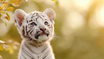Playful white tiger cub in natural background outdoor portrait wildlife photography serene environment photo
