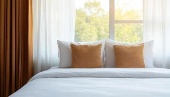 Cozy bedroom setting with elegant backdrop soft lighting modern decor serene atmosphere inviting view photo