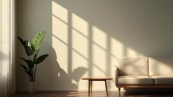 Sunlight streaming through windows in a cozy living room soft background shadows minimalist design photo