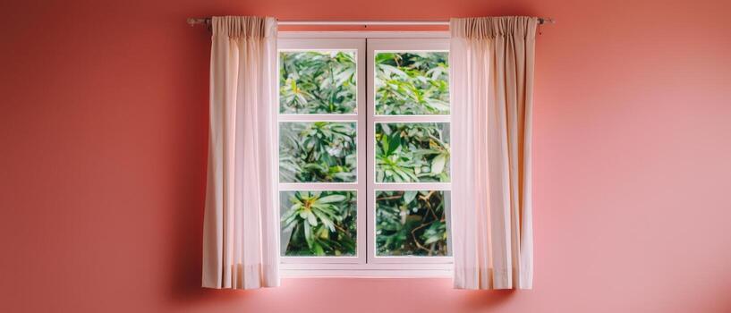Natural window view with green background indoor setting nature focus cozy environment tranquil concept photo