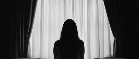 Silhouette of a woman contemplating life at home natural background intimate setting calm environment photo