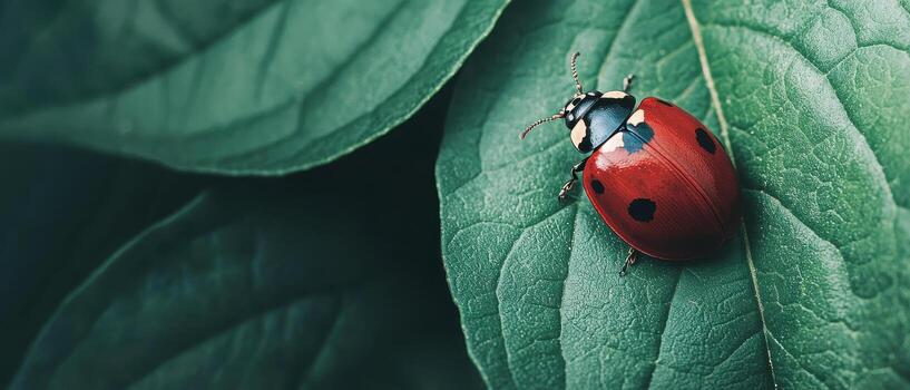 Nature action ladybug on leaf garden background macro photography vibrant environment close-up view nature concept photo