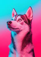Siberian husky portrait studio digital art colorful background nature elements creative viewpoint photo