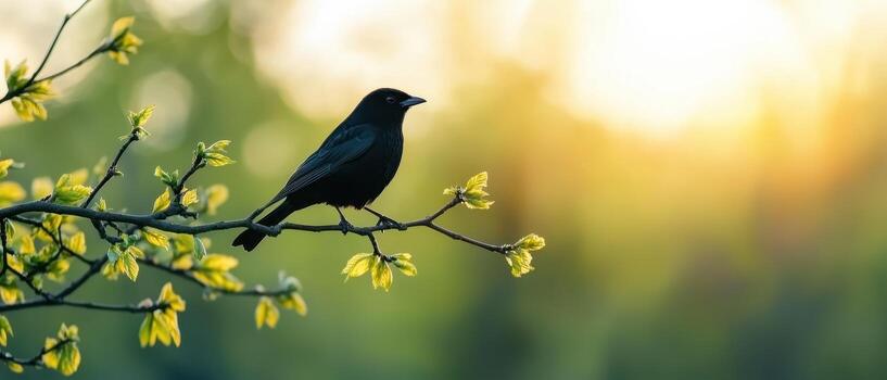 pájaro encaramado en rama en naturaleza antecedentes capturado a amanecer tranquilo ambiente sereno punto de vista foto