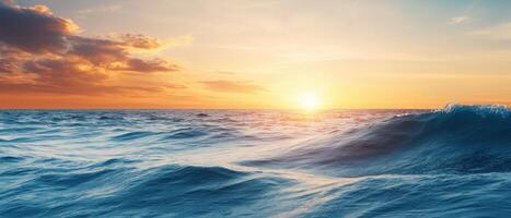 Sunrise over ocean waves coastal landscape nature background tranquil environment serene viewpoint photo