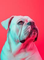Bulldog portrait against vibrant background nature inspired pet photography studio environment close-up view photo