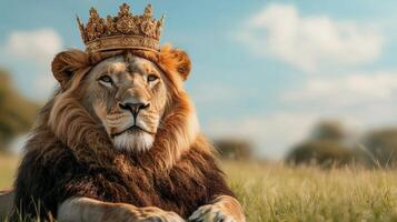 Majestic lion king relaxing in nature background serene environment wildlife photography outdoor viewpoint photo