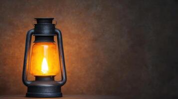 Vintage lantern illuminating the nature background indoor setting warm glow rustic environment cozy viewpoint photo