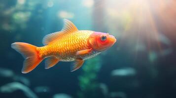 Goldfish swimming gracefully in nature background underwater scene peaceful environment close-up view photo